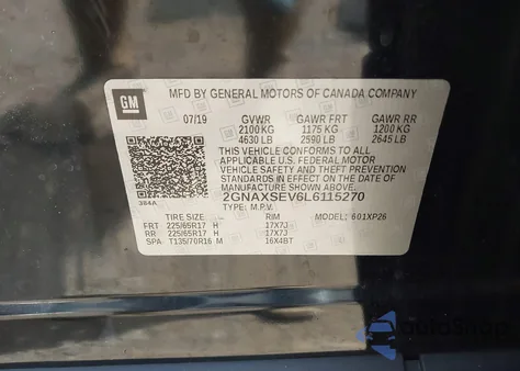 2020 Chevrolet Equinox Awd Ls from USA, damaged, VIN 2GNAXSEV6L6115270